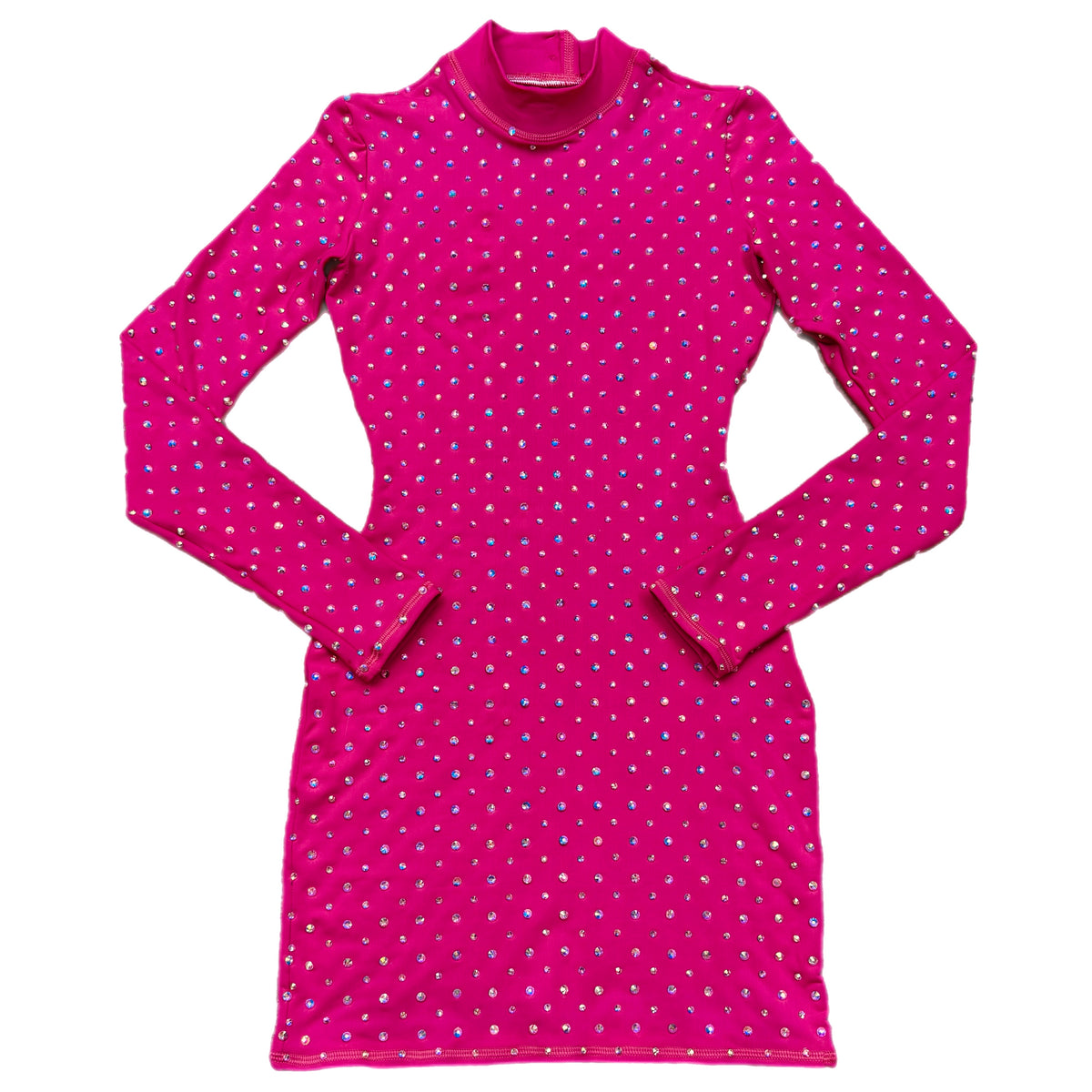 long sleeved geometric rhinestone dress Rhinestone Long Sleeve Mini Dress [7 Colors] 2X / Taupe