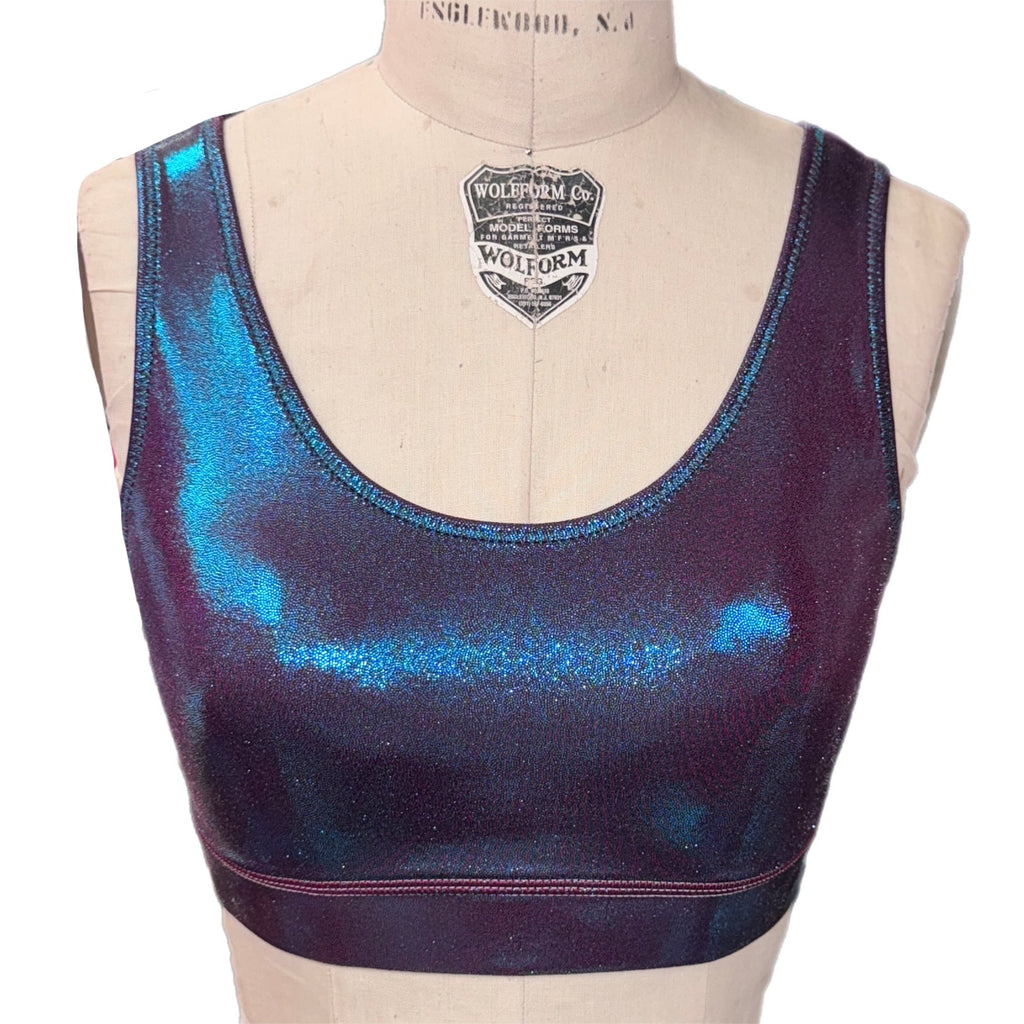 Metallic Panel Bra Burgundy/Turquoise Metallic Illusion Scoop Neck Bra – Brittany Allen