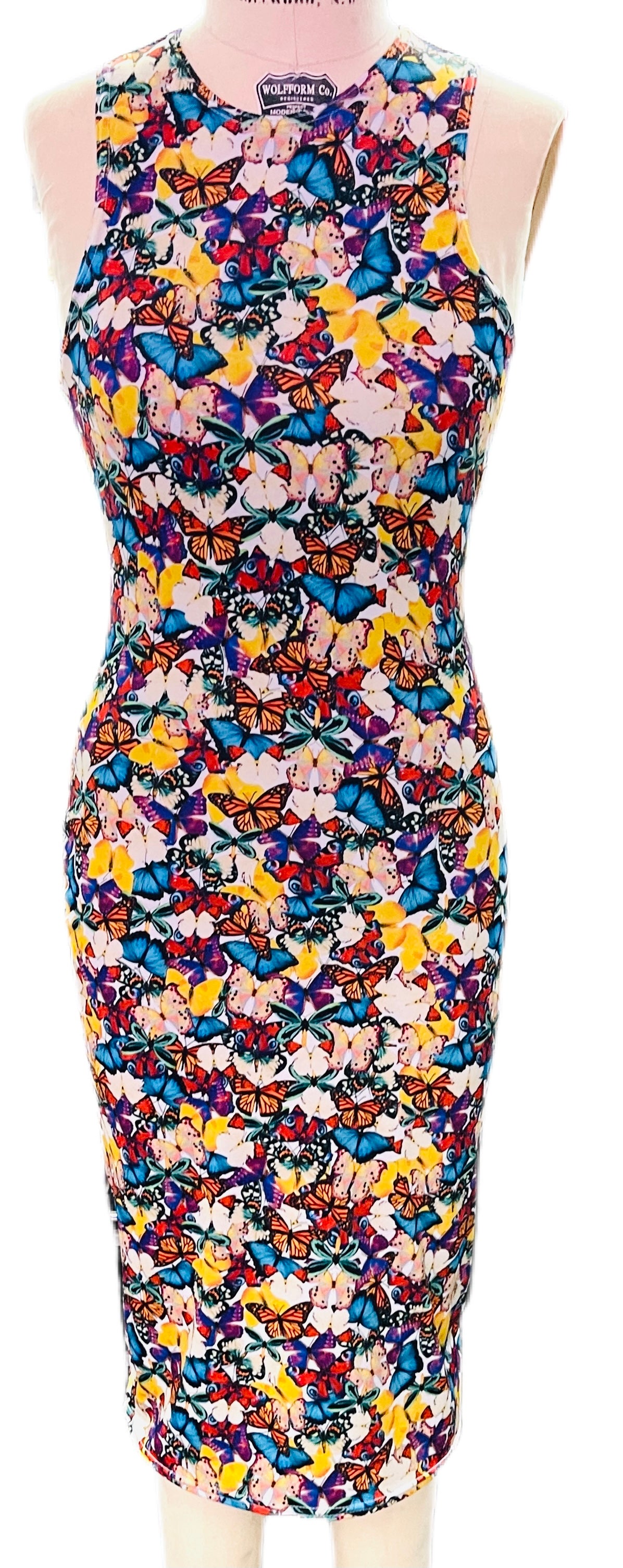 Multi-Butterfly Sleeveless Spandex Bodycon Dress XS Multi-Butterfly Sleeveless Spandex Bodycon Dress XS