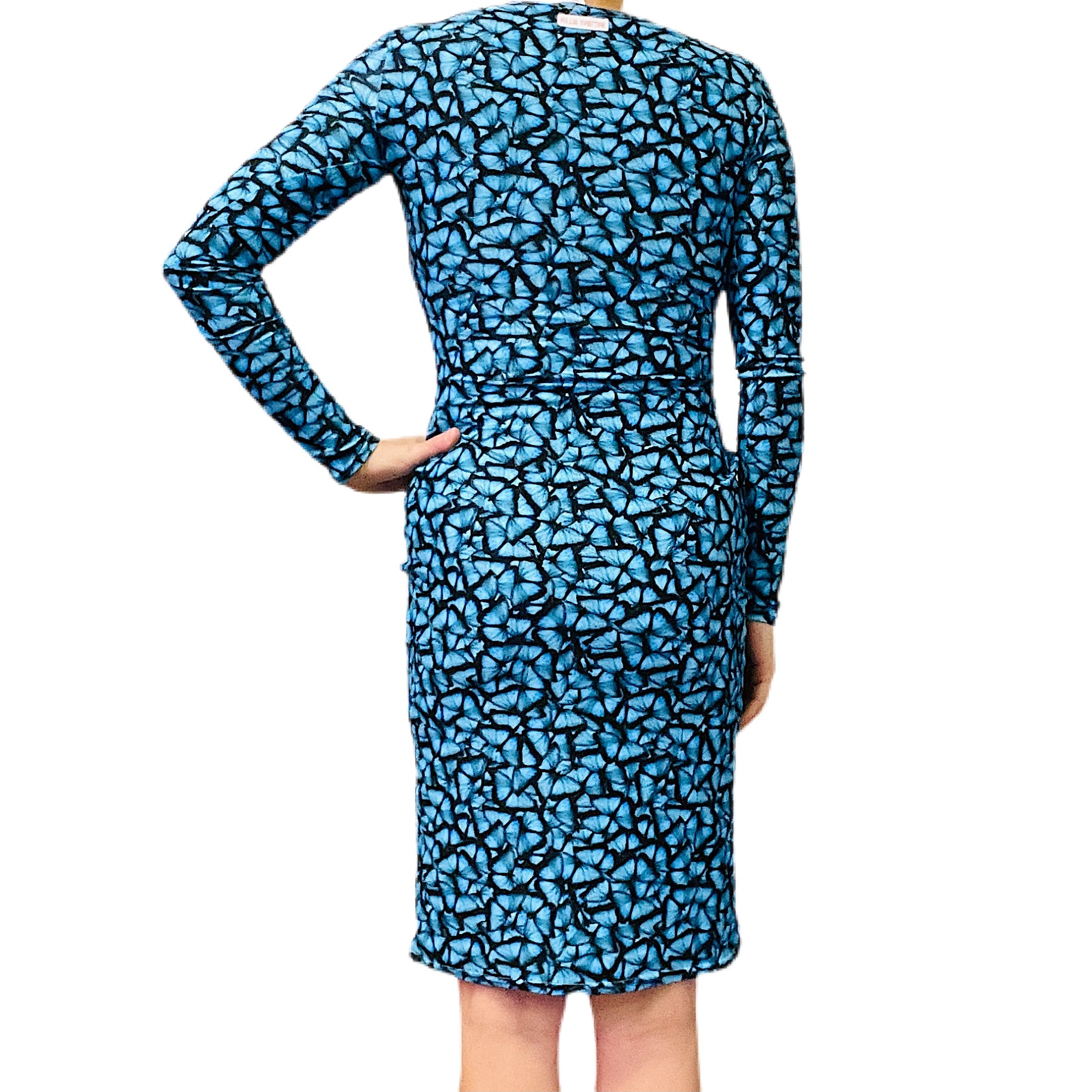 Blue Butterfly Long Sleeve Bodycon Dress L Blue Butterfly Long Sleeve Bodycon Dress L