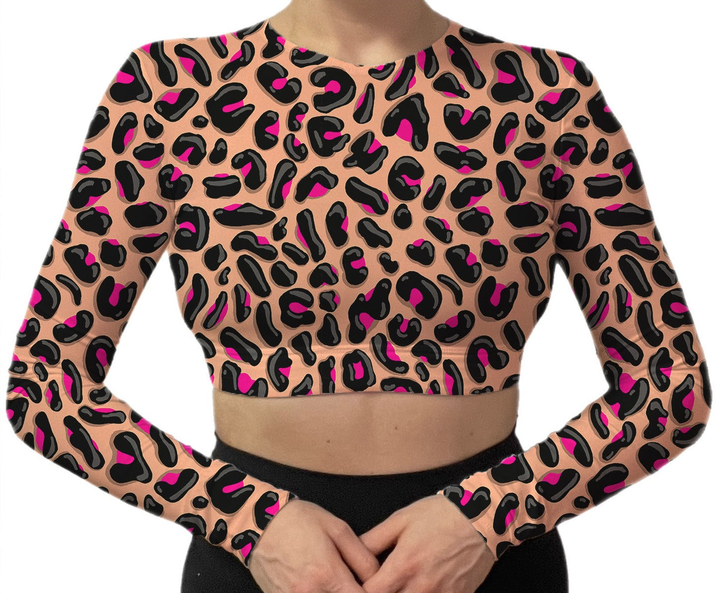 Pink Leopard Long Sleeve Bra Top